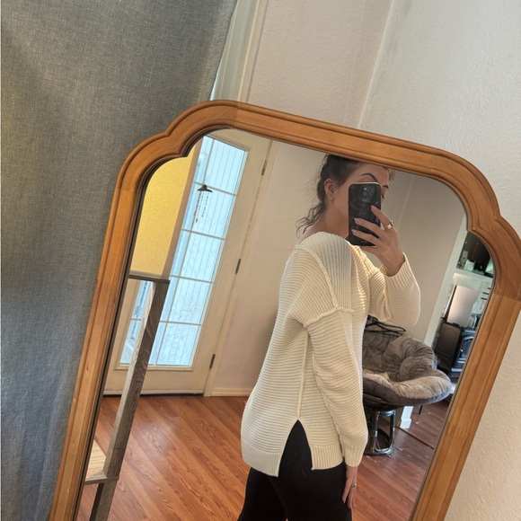 Off The Shoulder Oversized V Neck Sweater - Apricot / Cream - Picture 6 of 6